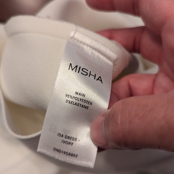 MISHA IDA ruched asymmetric midi dress, size 8 in ivory - Picture 15 of 16